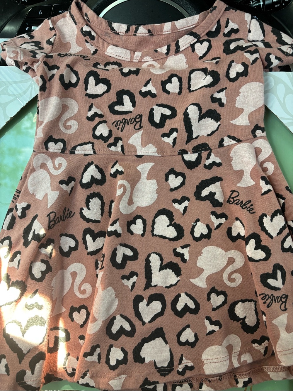 Barbie Pink, Black & Cream Heart and Silhouette Print Dress